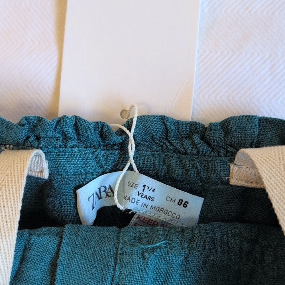 Zara Kids Girls NWT 100% Linen Jumpsuit Teal Green 1.5Y - Picture 5 of 8